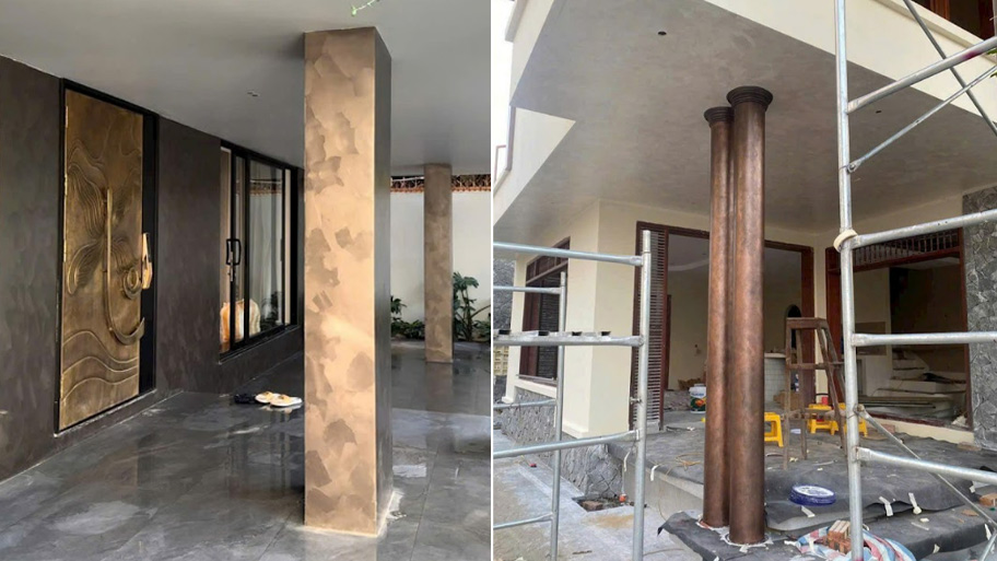 Mẫu công trình ứng dụng sơn hiệu ứng kim loại cho ngoại thất Ứng dụng sơn hiệu ứng kim loại cho trụ cột ngoại thất