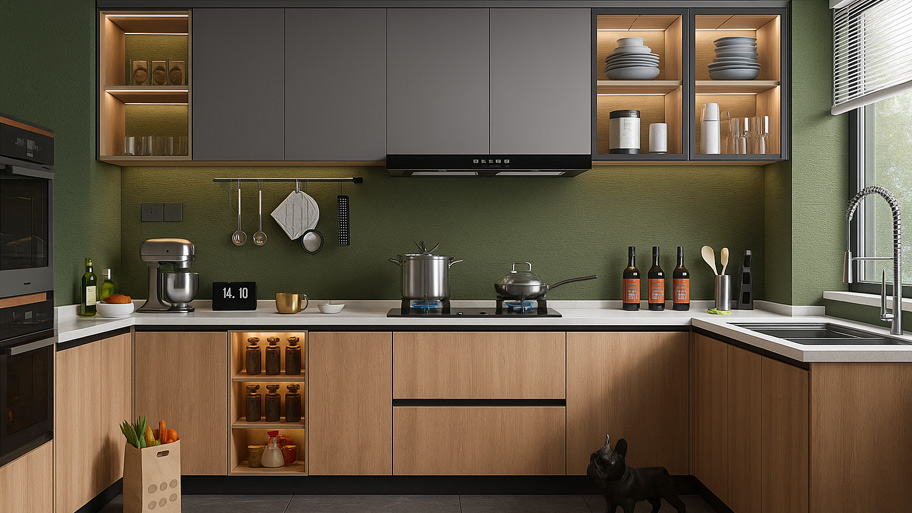 Phòng bếp phong cách hiện đại sử dụng sơn cát