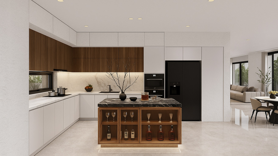 Phòng bếp sử dụng sơn cát đẹp độc đáo