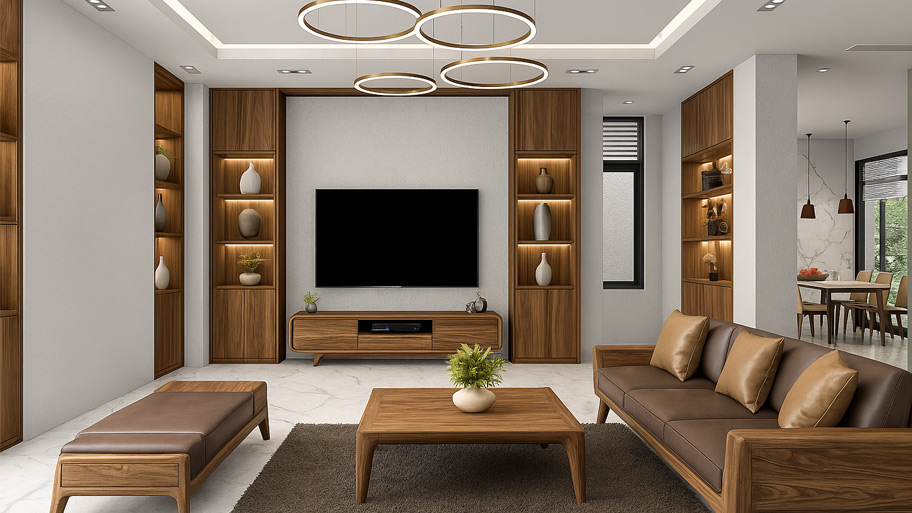 Phòng khách phong cách hiện đại sử dụng sơn cát