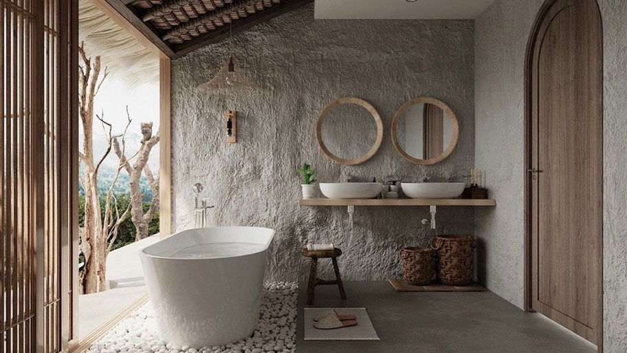 Phòng tắm sử dụng sơn cát nghệ thuật