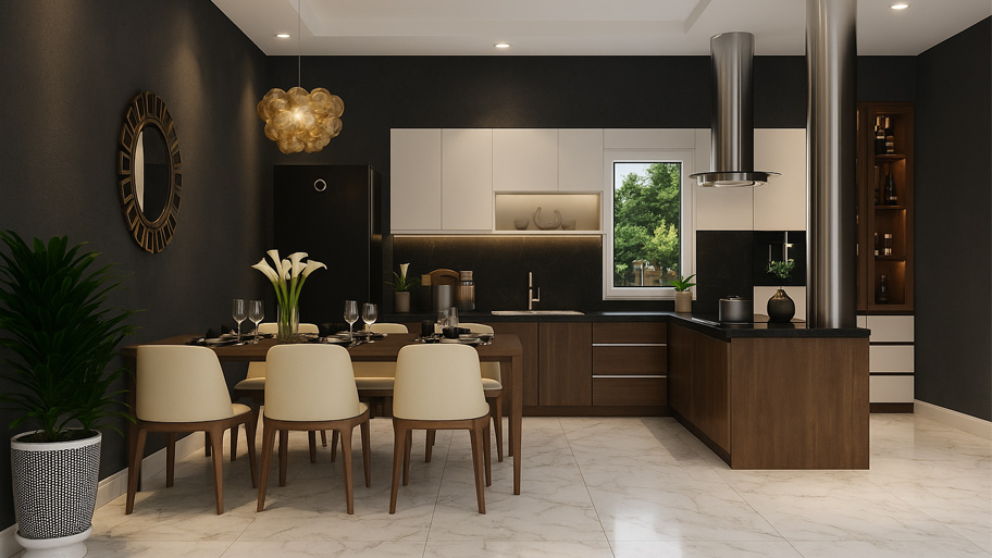 Phòng bếp sử dụng sơn cát màu đen