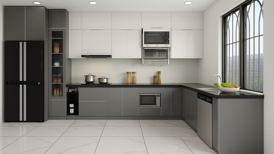 Phòng bếp ứng dụng sơn cát màu trắng đẹp độc đáo