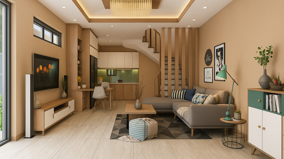 Phong cách hiện đại sử dụng màu sơn cát hợp mệnh Thổ