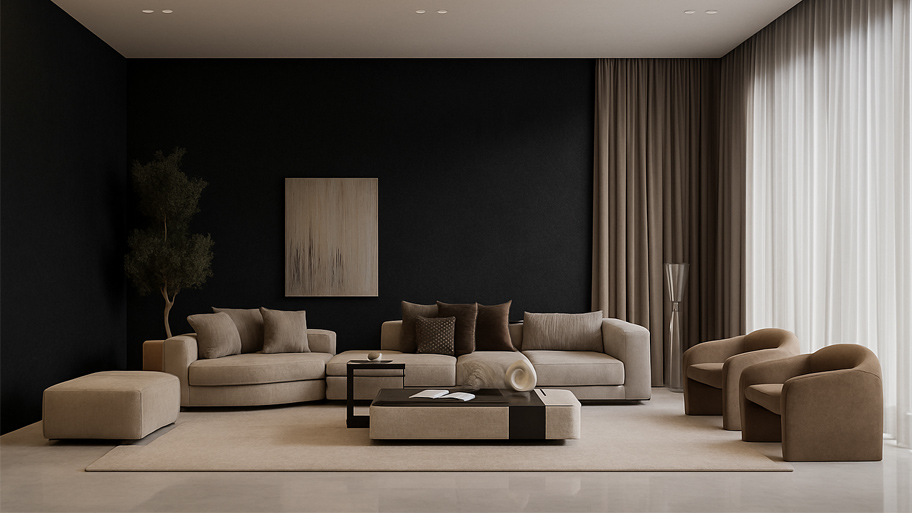Phòng khách dùng sơn cát màu đen than