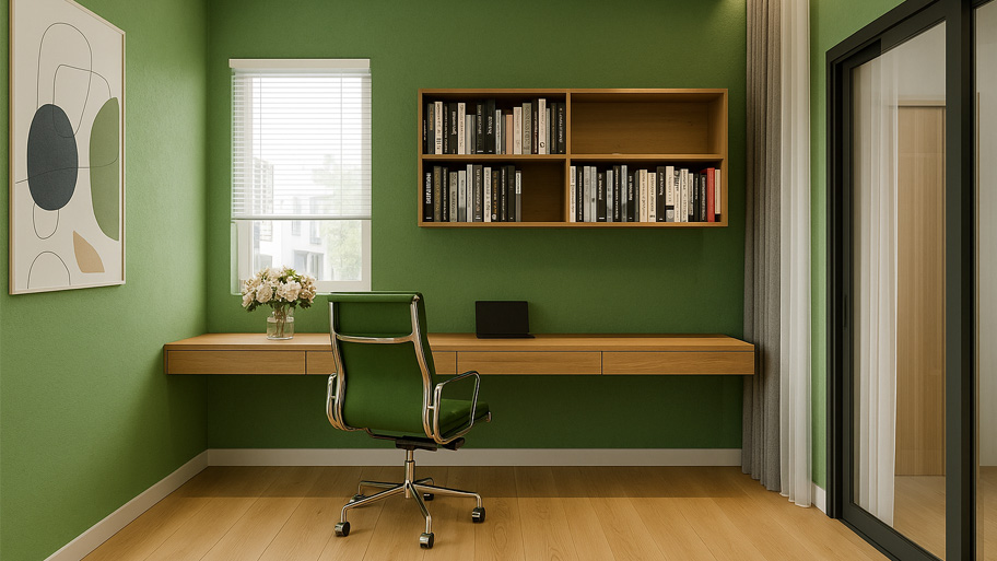 Phòng làm việc sử dụng sơn cát màu tương sinh mệnh Hỏa