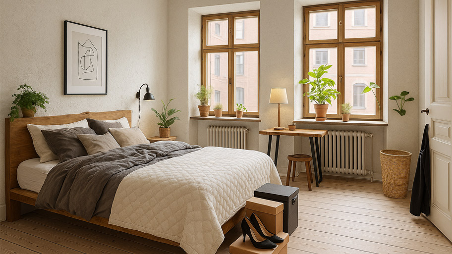 Phòng ngủ dùng màu sơn cát tương sinh mệnh Thủy