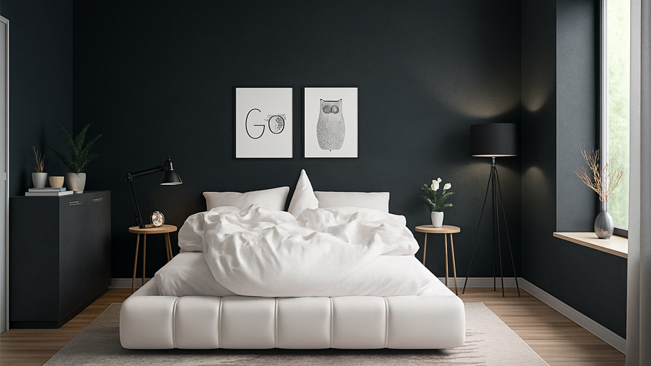 Phòng ngủ dùng sơn cát màu đen hợp mệnh Thủy