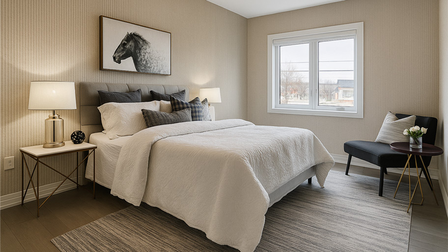 Phòng ngủ trong homestay hiện đại sử dụng sơn cát