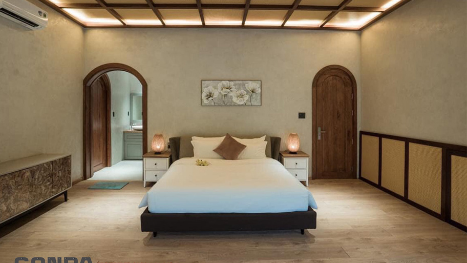 Phòng ngủ trong homestay sử dụng sơn cát