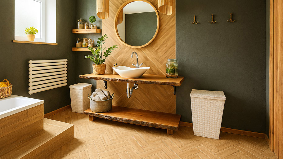 Phòng tắm dùng sơn cát màu xanh đậm