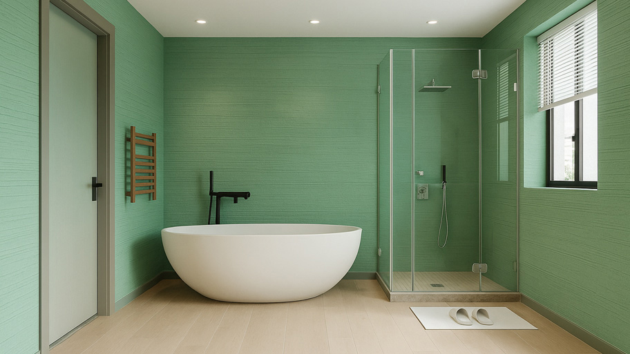 Phòng tắm dùng sơn cát màu xanh lá cây nhạt