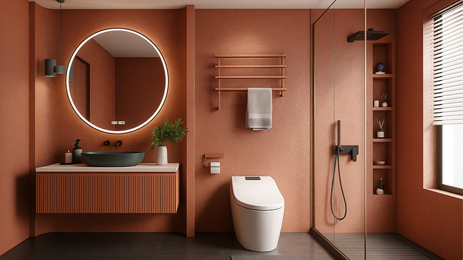 Phòng tắm sử dụng sơn cát màu đỏ