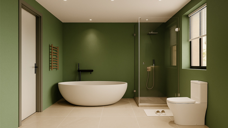 Phòng tắm sử dụng sơn cát màu xanh lá