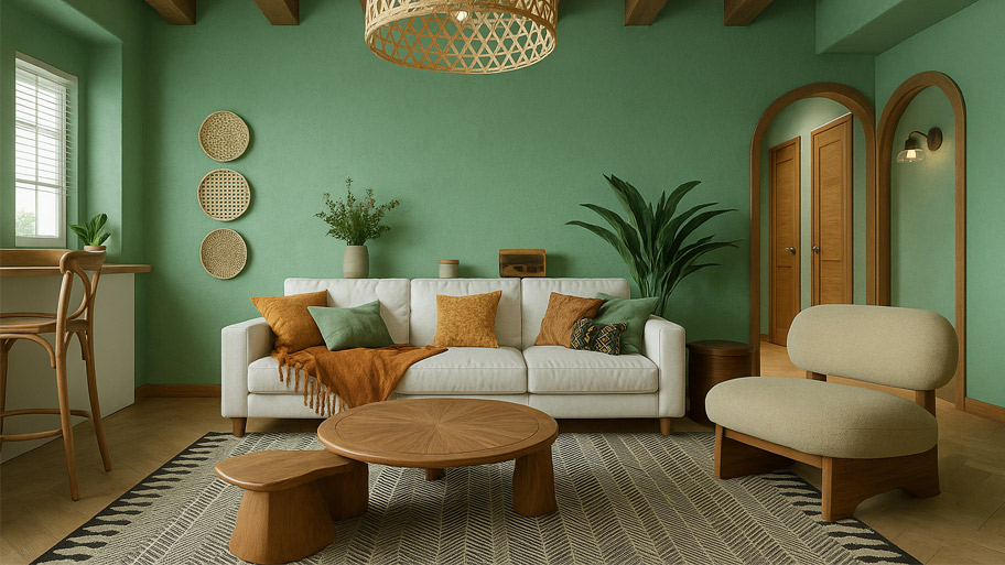 Sử dụng màu sơn cát hợp mệnh mộc trong phòng khách