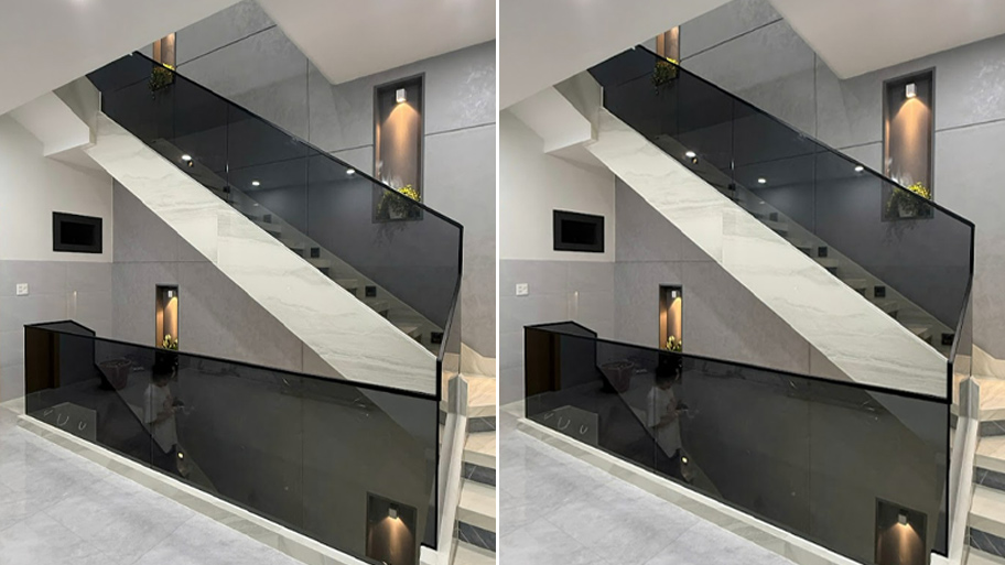 Xu hướng thiết kế bằng hiệu ứng kẻ roan 2025: Đẹp, hiện đại, chuẩn studio Sử dụng hiệu ứng kẻ roan tại cầu thang