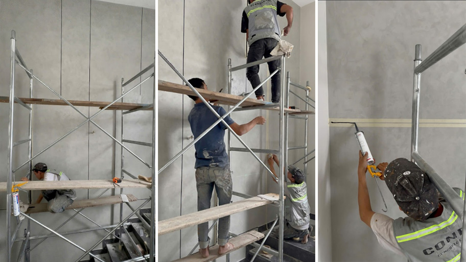 Thi công sơn hiệu ứng kẻ roan âm tường dương nổi