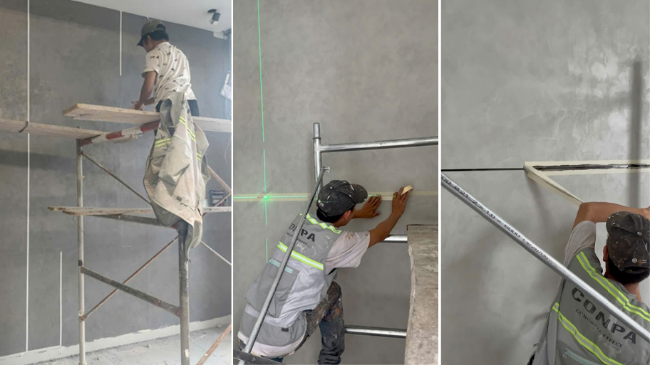 Thi công sơn hiệu ứng kẻ roan âm tường sâu