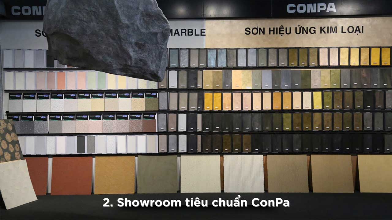 23 Hệ bảng mẫu sơn bê tông và sơn hiệu ứng kim loại tại showroom tiêu chuẩn Conpa 