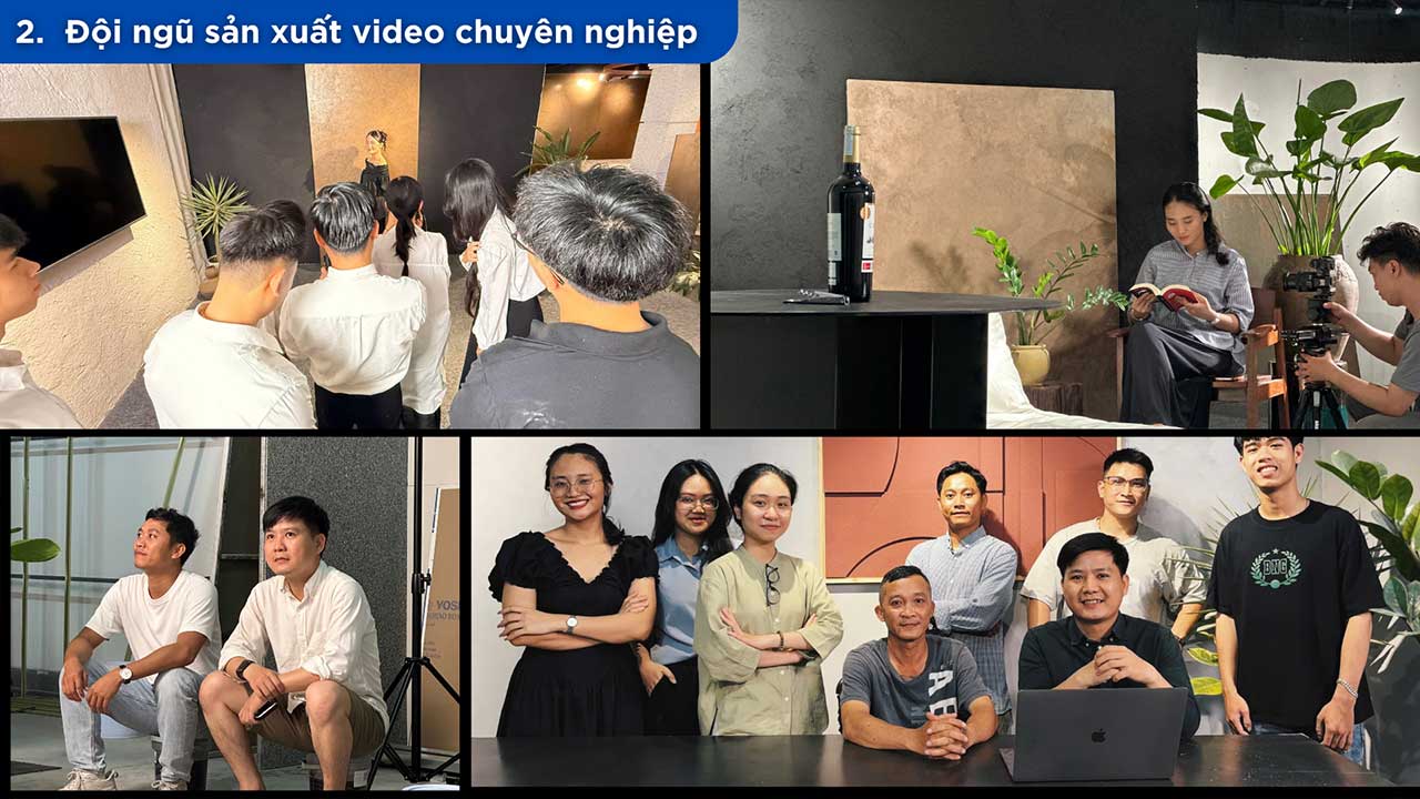 28 Đội ngũ sản xuất video Conpa tác nghiệp chuyên nghiệp trong studio, ghi hình nội dung vật liệu sơn hiệu ứng 