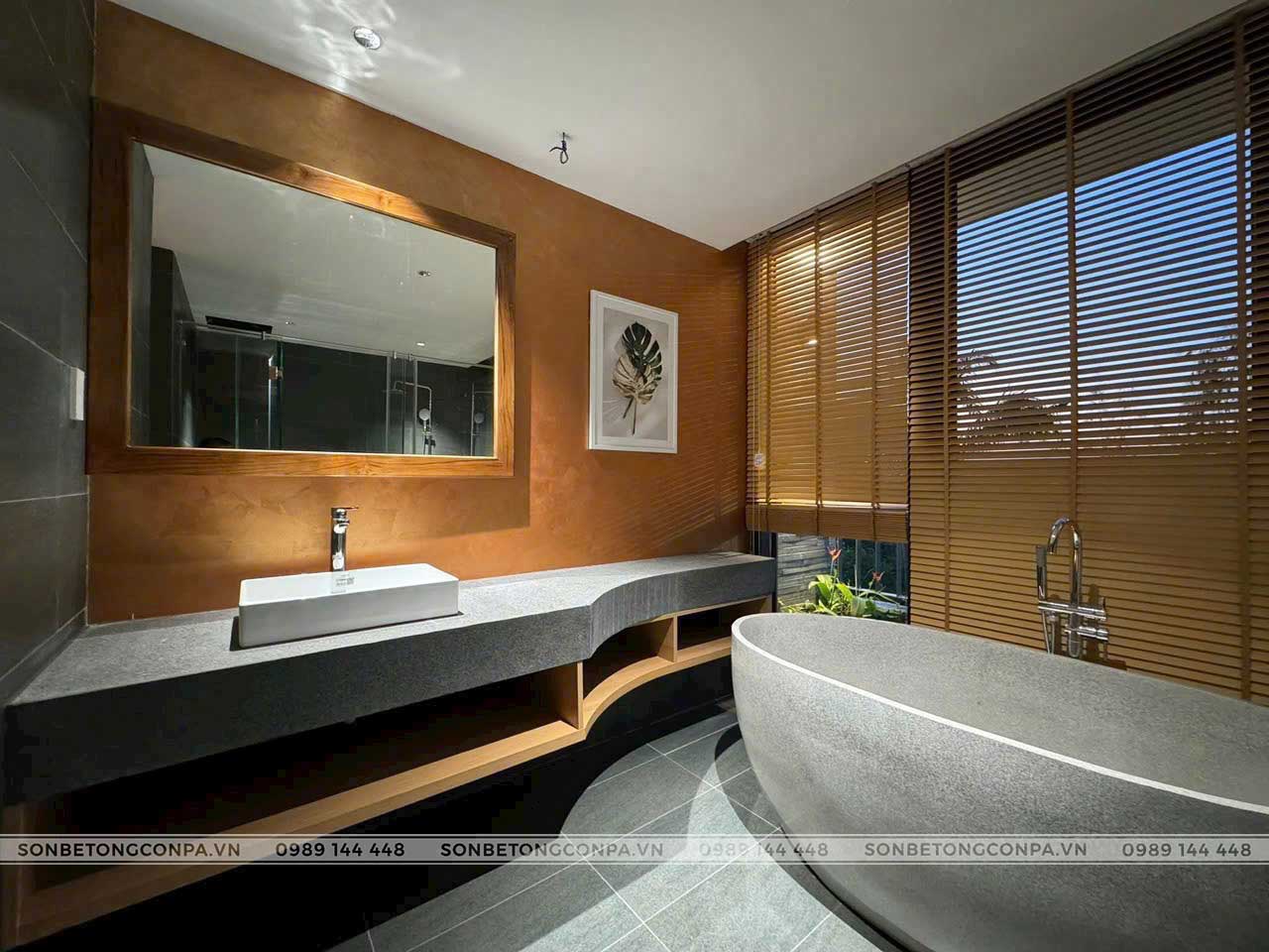 Tường sơn hiệu ứng Conpa trong không gian phòng tắm