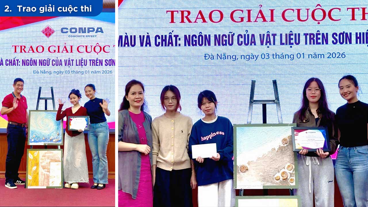 TỔNG HỢP CÁC HOẠT ĐỘNG CONPA VIỆT NAM 2025 Ứng dụng sơn hiệu ứng bê tông ConPa vào thiết kế tường trang trí tại trường đại học