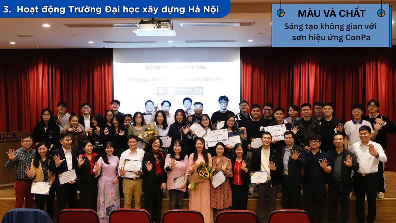 TỔNG HỢP CÁC HOẠT ĐỘNG CONPA VIỆT NAM 2025 Trao giải đồ án ứng dụng vật liệu sơn hiệu ứng ConPa cho sinh viên ngành kiến trúc nội thất