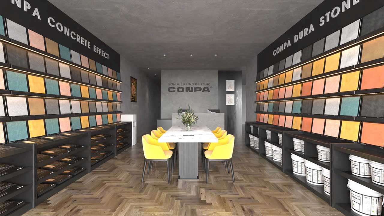 TỔNG HỢP CÁC HOẠT ĐỘNG CONPA VIỆT NAM 2025 Showroom Conpa Quảng Bình trưng bày bộ sưu tập sơn hiệu ứng bê tông và Concrete Effect