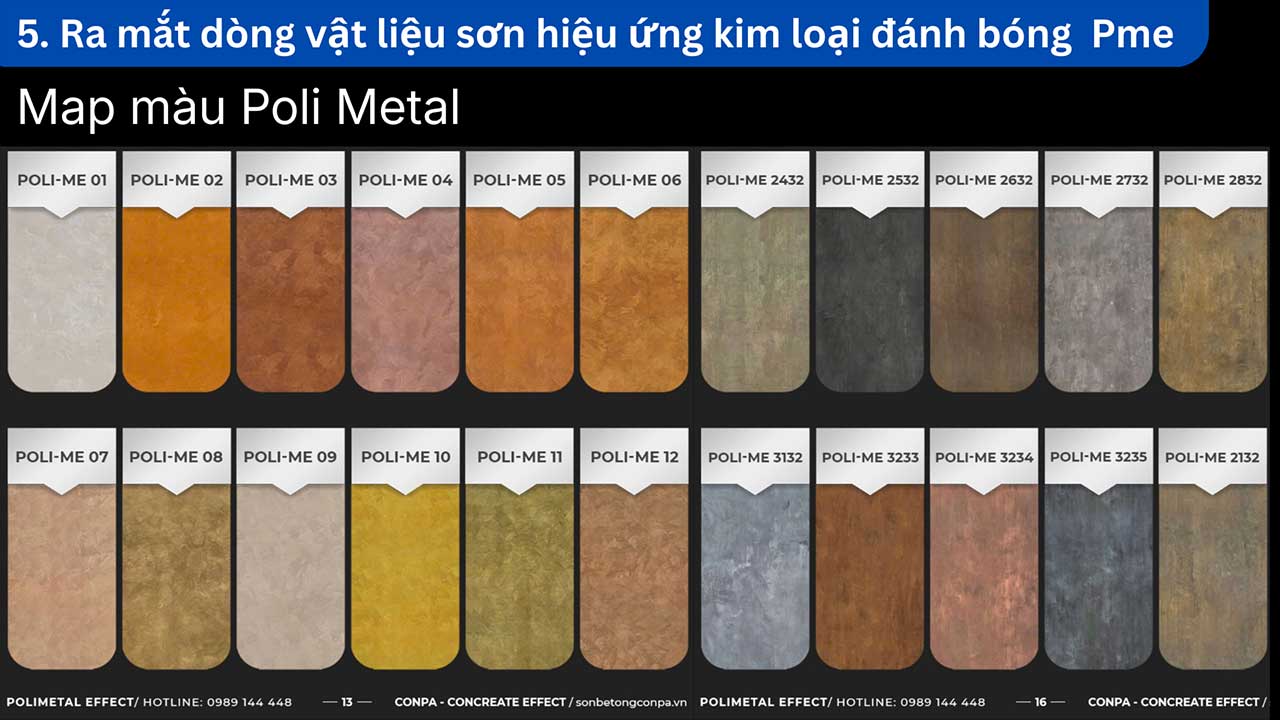 TỔNG HỢP CÁC HOẠT ĐỘNG CONPA VIỆT NAM 2025 Bảng màu Poli Metal – dòng sơn hiệu ứng kim loại đánh bóng Conpa