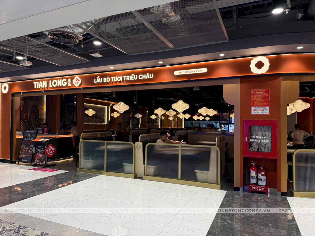 Sơn giả hiệu ứng bê tông trang trí nhà hàng khách sạn Tian Long - Lẩu bò tươi Triều Châu