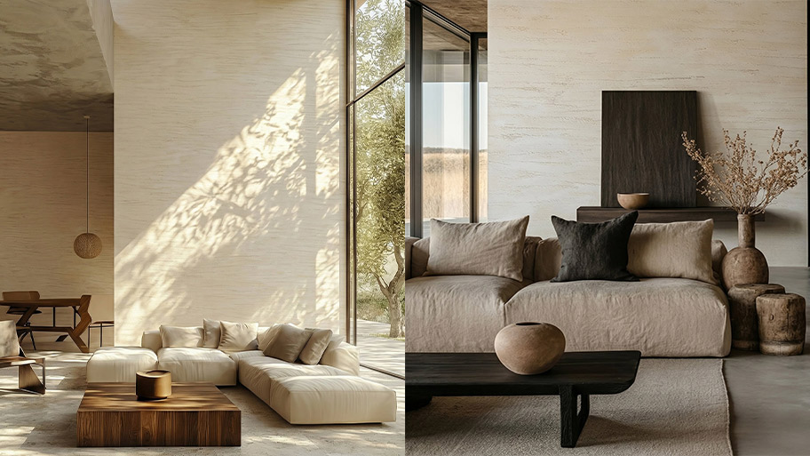 Tấm ốp Travertine và sơn Travertine: Nên chọn giải pháp nào? Phòng khách nhà ở sử dụng sơn hiệu ứng travertine