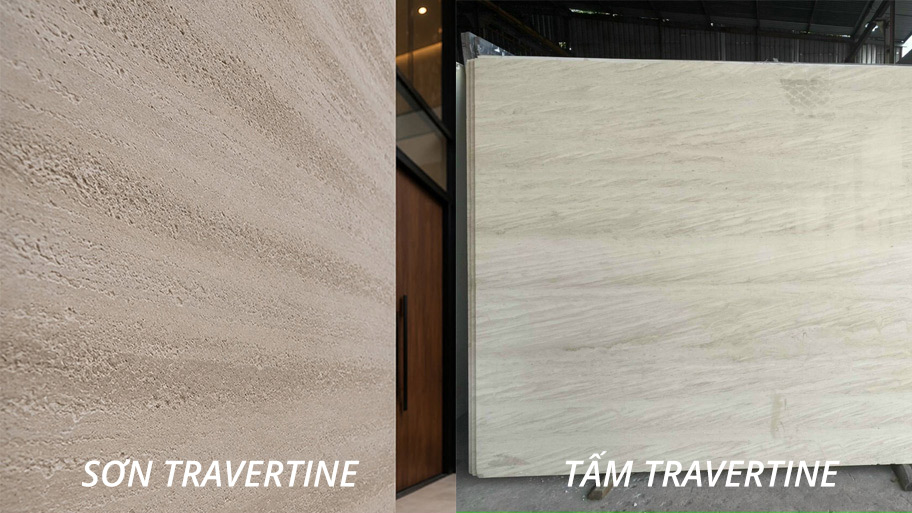 Tấm ốp Travertine và sơn Travertine: Nên chọn giải pháp nào? So sánh tấm ốp travertine và sơn hiệu ứng travertine