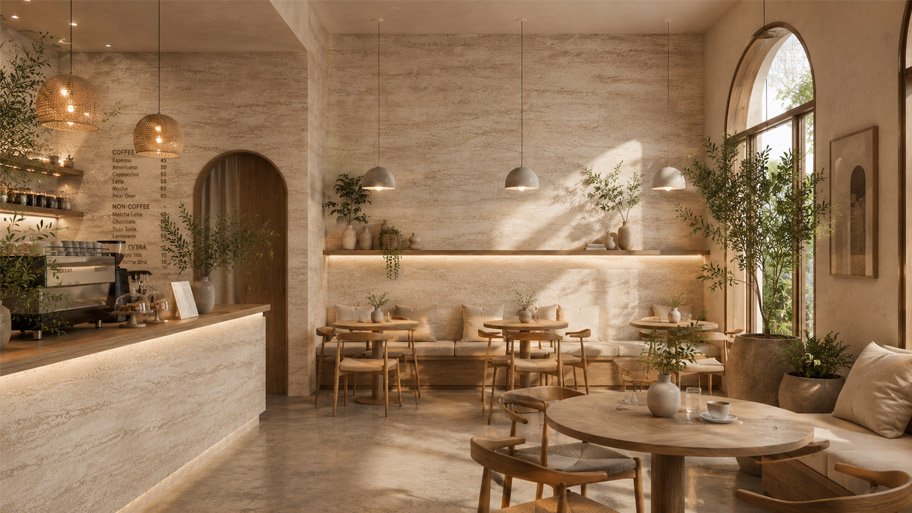 Ứng Dụng Sơn Travertine Trong Các Công Trình Sử dụng sơn travertine trong quán cafe