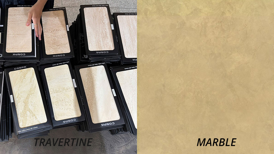 Bề mặt và texture của sơn travertine và sơn marble