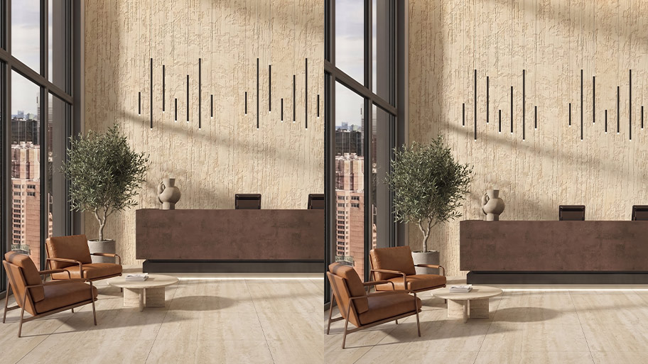 Phòng khách sử dụng sơn travertine màu be đậm